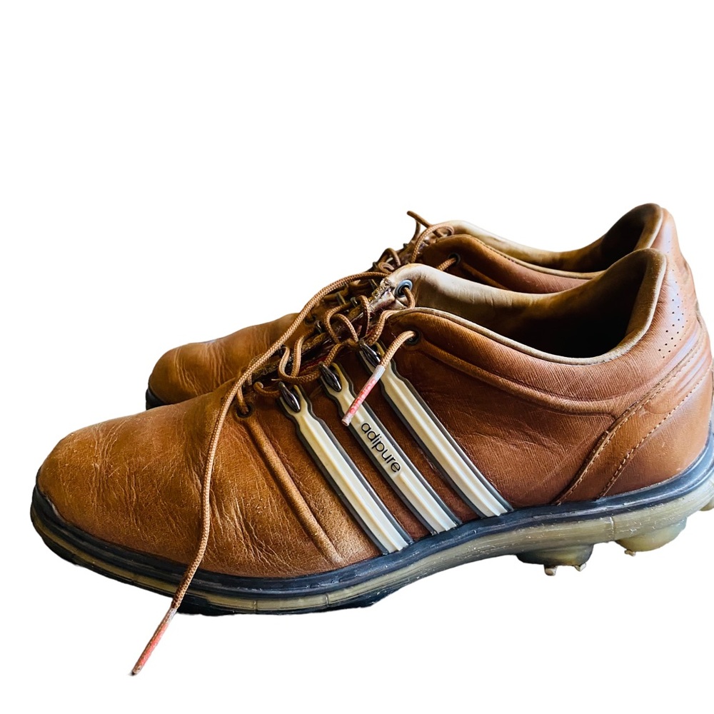 Adidas Adipure Golf Shoes Brown Leather - Picture 1 of 7